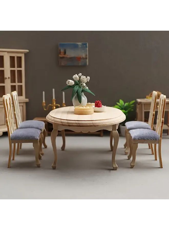 1 12 Scale Dollhouse Miniature Furniture Set European Style Solid Wood Table And Stools For Miniature Dining Room Scene Collector Photography Prop Holiday Gift Realistic Decor In 1 Set - Image 1