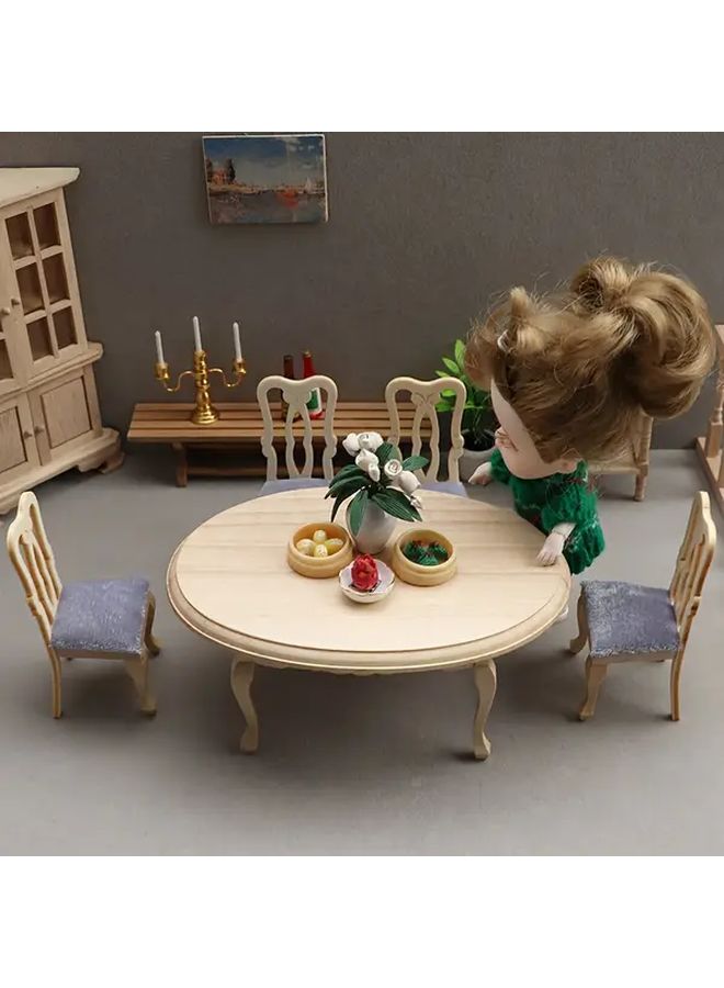 1 12 Scale Dollhouse Miniature Furniture Set European Style Solid Wood Table And Stools For Miniature Dining Room Scene Collector Photography Prop Holiday Gift Realistic Decor In 1 Set - Image 5