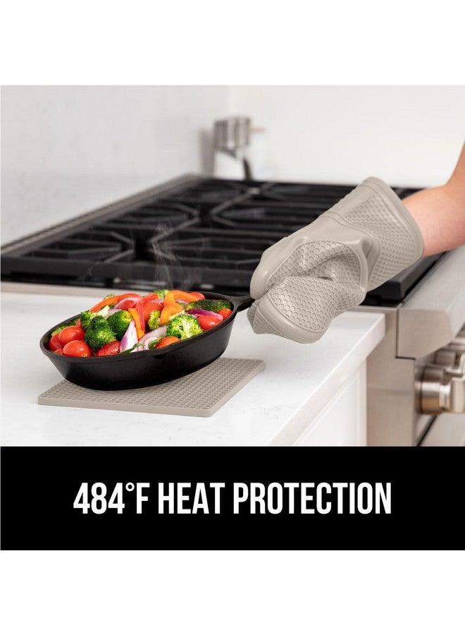 Gorilla Grip GORILLA GRIP BPA-Free Soft Silicone Oven Mitts Potholder Set of 4, Heat Resistant Hot Pads, Thick Cotton Lined Cooking Mitt, Long Gloves Protect Hands, Kitchen Waterproof Trivet Mats, 12.5 in, Almond  - Image 4