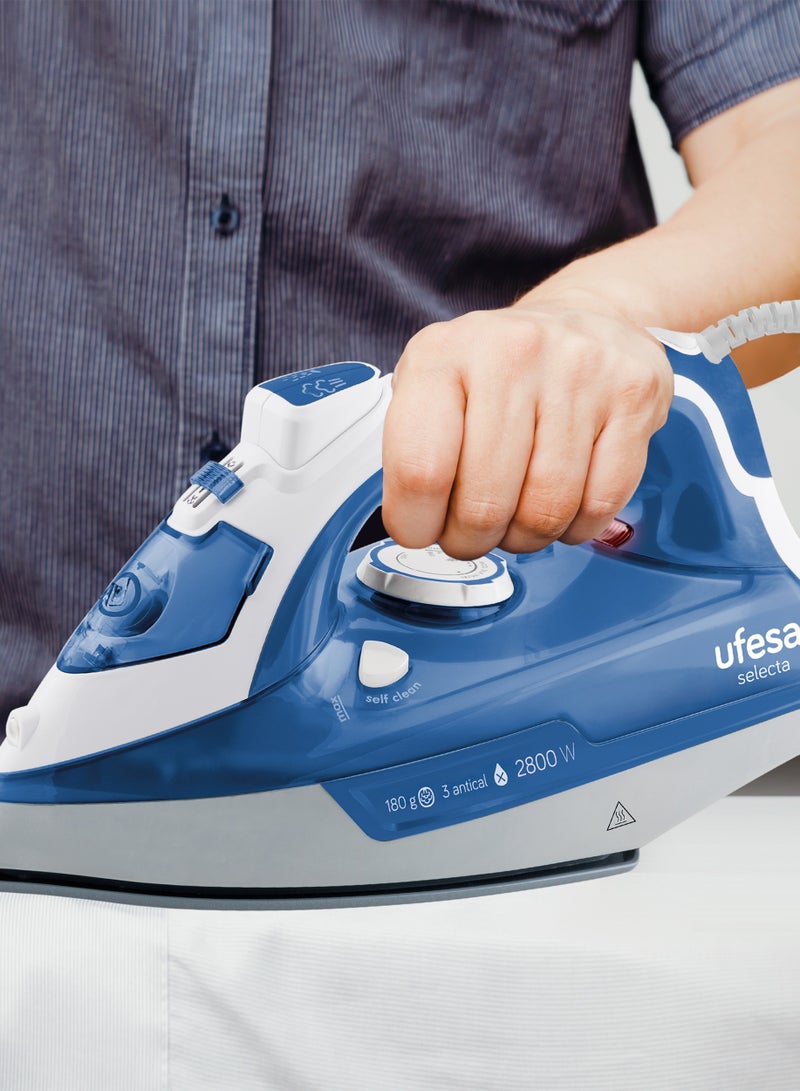 Ufesa UFESA Steam Iron 2800W Steam,Variable steam 0-30gr/min.(1- Selfclean2- Anticalc cartridge3- Anticalc Shot).Tank capacity 330ml.Antidrip.Vertical steam.Ceramic soleplate, 2Year Warranty -PV3280 Selecta 