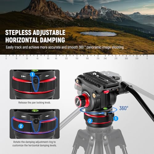 NEEWER Heavy Duty Video Tripod Fluid Head with Stepless Adjustable PanTilt Damping Quick Release Plate Compatible with DJI RS Gimbals Adjustable Handle 75mm Base Max Load 22lb GM006 - Image 3