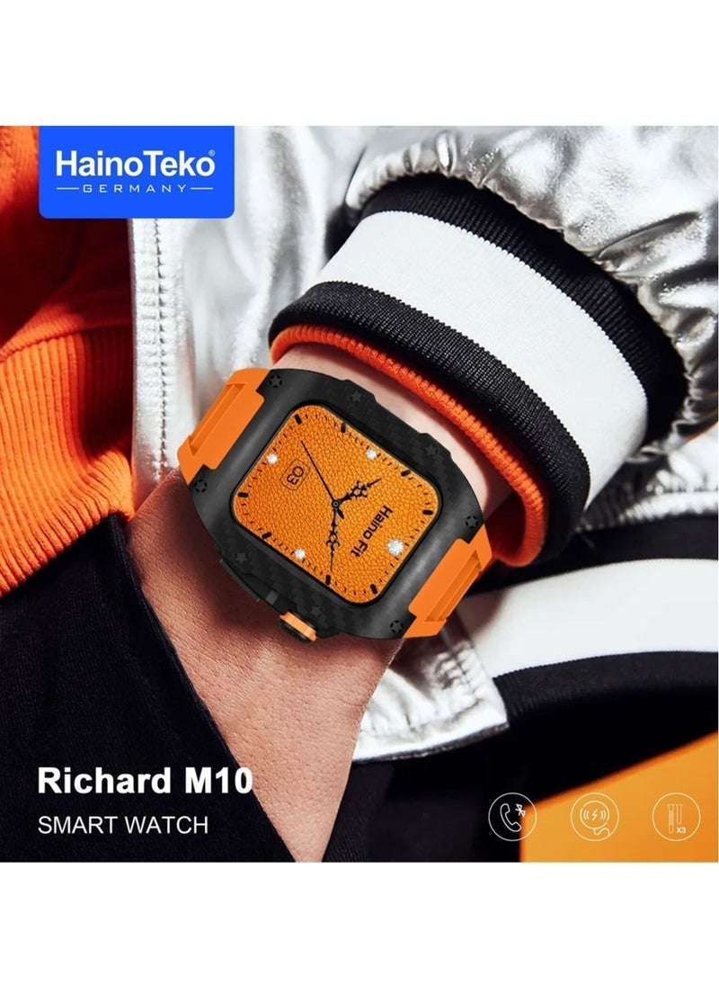 HainoTeko Richard M10 Smart Watch for Men and Boys – Wireless Charging, Inbuilt Protection Case, Heart Rate Monitor, Fitness & Sleep Tracker, Waterproof Design, 3 Stylish Strap Options, Smart Notifications, Compatible with Android & iOS Devices - Image 2