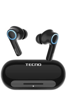 Tecno True Wireless Bluetooth Earbuds Noise Cancelling, ANC Bluetooth Headphone with Microphone and Breathing Light, USB-C Waterproof Earphones with Touch Control for Android iOS, H3 Black