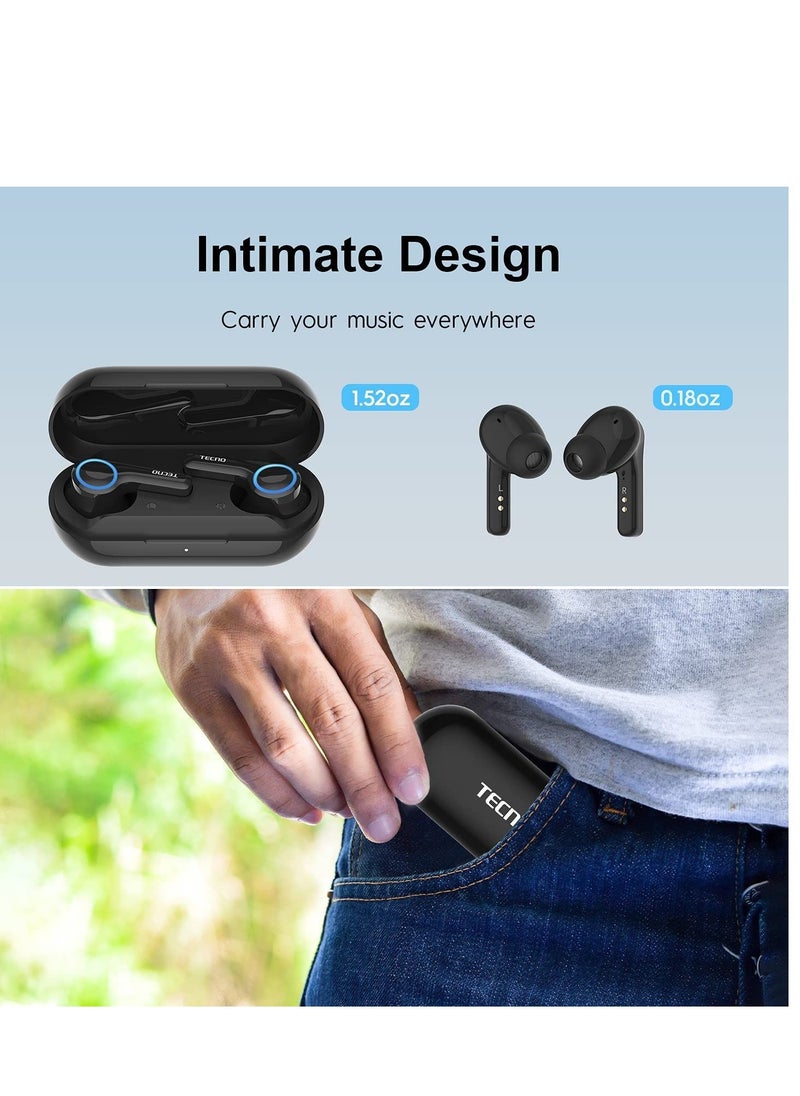 Techno - Tecno True Wireless Bluetooth Earbuds Noise Cancelling, ANC Bluetooth Headphone with Microphone and Breathing Light, USB-C Waterproof Earphones with Touch Control for Android iOS, H3 Black - Image 1