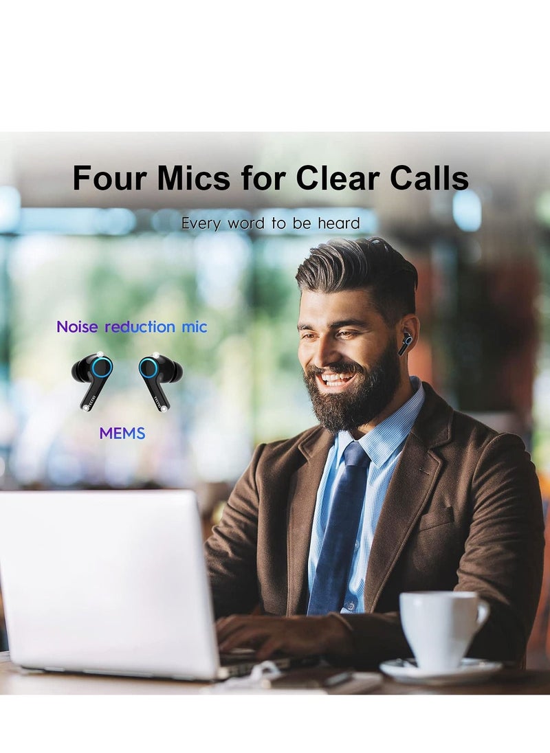 Techno - Tecno True Wireless Bluetooth Earbuds Noise Cancelling, ANC Bluetooth Headphone with Microphone and Breathing Light, USB-C Waterproof Earphones with Touch Control for Android iOS, H3 Black - Image 1
