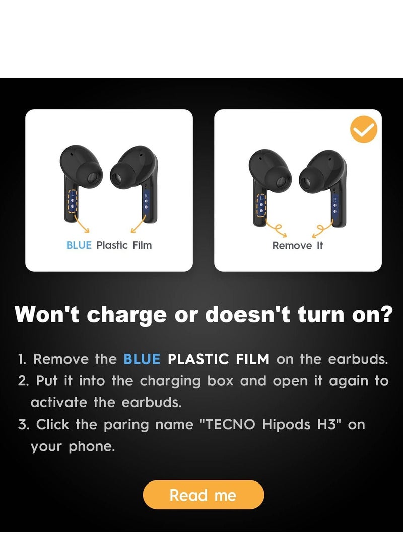 Techno - Tecno True Wireless Bluetooth Earbuds Noise Cancelling, ANC Bluetooth Headphone with Microphone and Breathing Light, USB-C Waterproof Earphones with Touch Control for Android iOS, H3 Black - Image 1