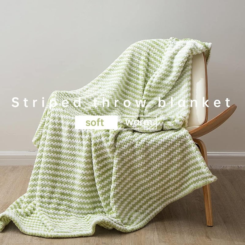 Simple&Opulence Dot Velvet Microfiber Throw Blanket, Lightweight Striped Decorative Blanket for Sofa/Bed/Couch, Ultra Soft, Plush, Cozy and Warm, Green and White, 50''x60' - Image 1
