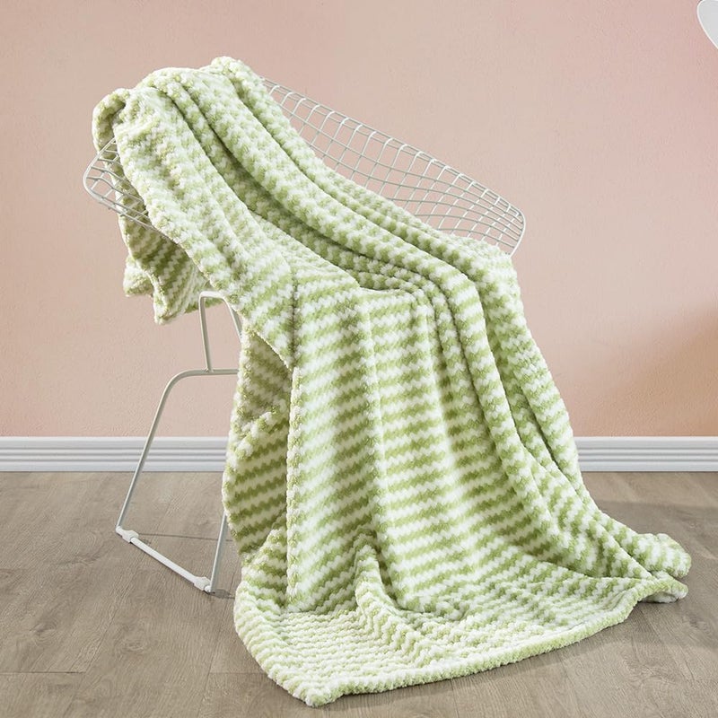 Simple&Opulence Dot Velvet Microfiber Throw Blanket, Lightweight Striped Decorative Blanket for Sofa/Bed/Couch, Ultra Soft, Plush, Cozy and Warm, Green and White, 50''x60' - Image 5
