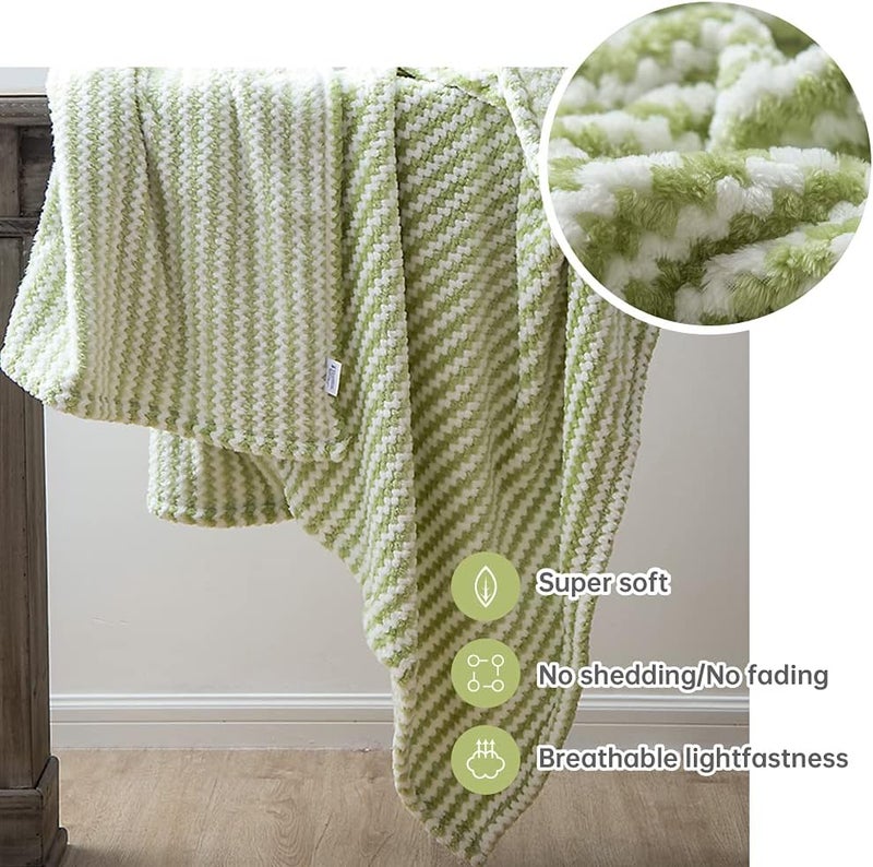 Simple&Opulence Dot Velvet Microfiber Throw Blanket, Lightweight Striped Decorative Blanket for Sofa/Bed/Couch, Ultra Soft, Plush, Cozy and Warm, Green and White, 50''x60' - Image 2