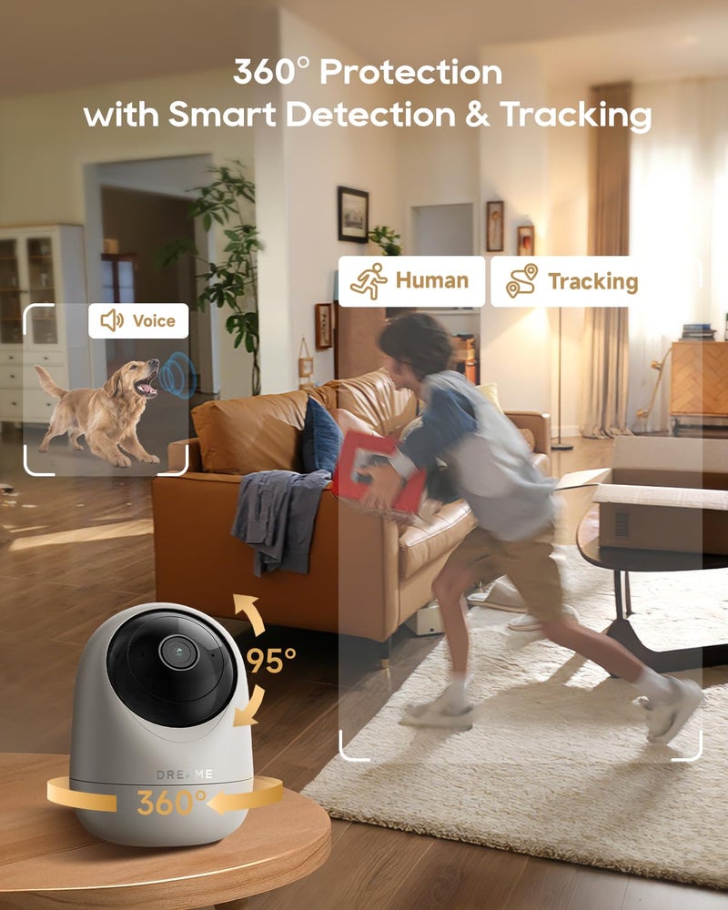 DREAME 2.5K 4MP Pet Dog Camera, Indoor Security Camera Wireless, Dual-Band 5G/2.4G Wi-Fi, Auto-Tracking, 360Â° Pan-Tilt, Cloud & Local Storage, Physical Privacy Mode, Work with Alexa & Google, Grey - Image 4