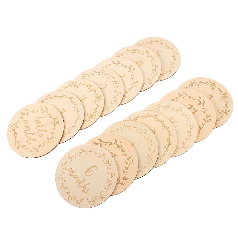 Double Sided Wooden Milestone Cards 14pcs Newborn Monthly Photo Props Photography Accessories - Image 2