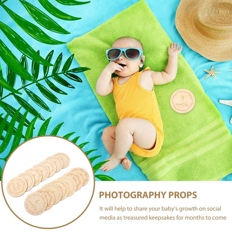 Double Sided Wooden Milestone Cards 14pcs Newborn Monthly Photo Props Photography Accessories - Image 4