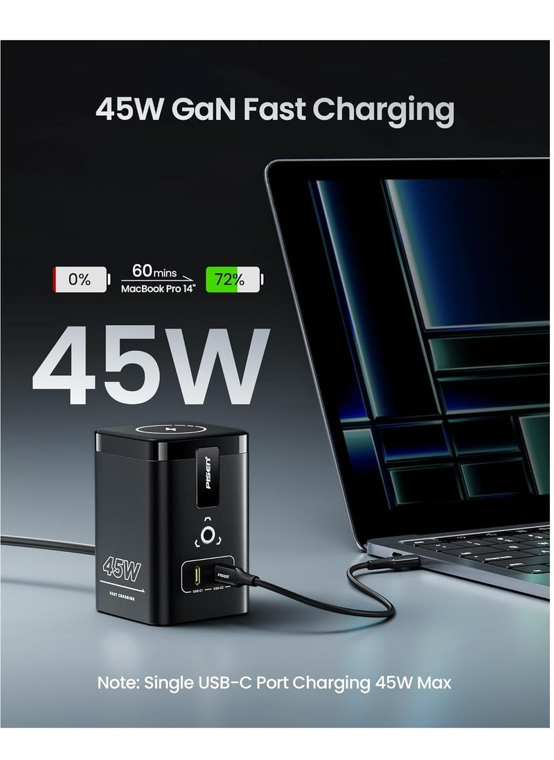 Pisen - 45W Gan Fast 4 in 1 Magnetic Wireless Charging Station for Multiple Devices Portable Charger Stand For iPhone 16/15/14/13 Samsung S24/S23 Macbooks iwatches and Airpods 45W USB C Output & 15W Wireless Charging Included 1.2M Power Cable - Image 1