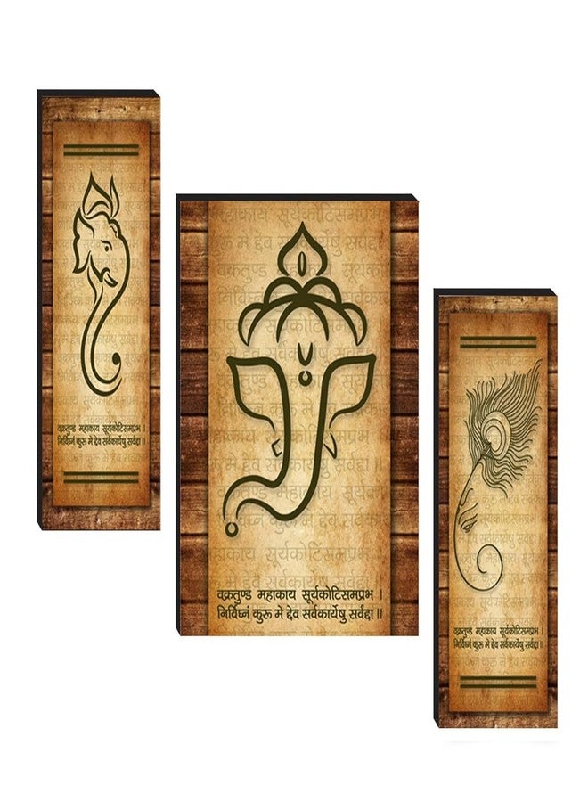 Masstone Set of 3 Wall Painting of Ganesh Ji | Ganesh Painting for Wall Decoration (12x18 Inch) | Abstract UV Laminated Painting | Wall Painting for Living Room | Ganesh ji Wall Painting Set of 3 - Image 1