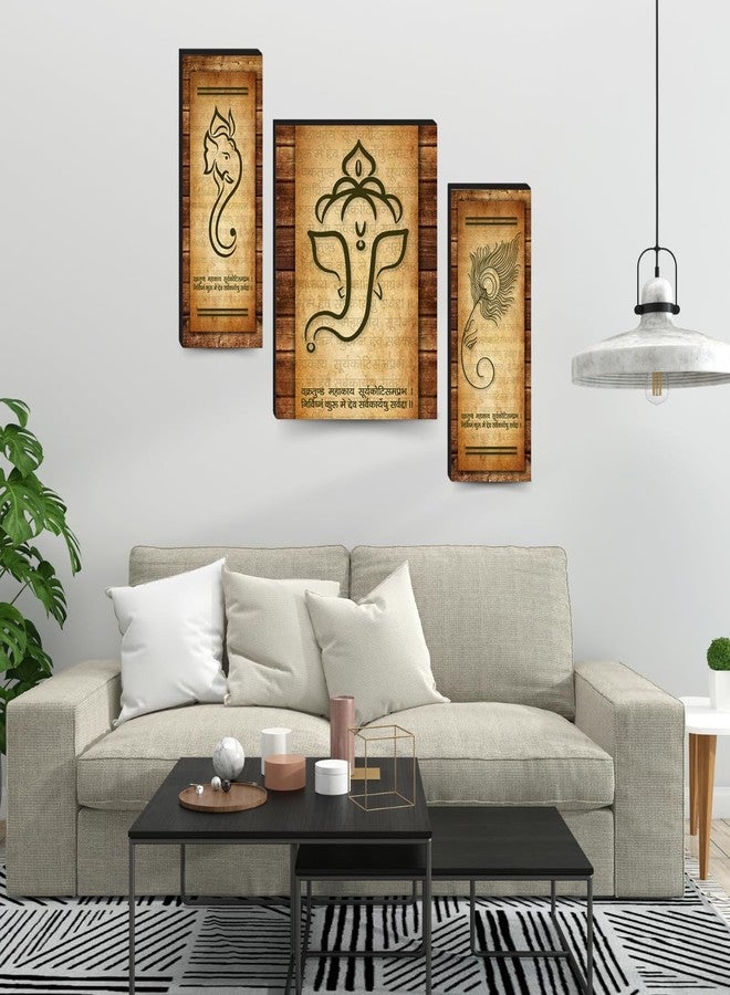 Masstone Set of 3 Wall Painting of Ganesh Ji | Ganesh Painting for Wall Decoration (12x18 Inch) | Abstract UV Laminated Painting | Wall Painting for Living Room | Ganesh ji Wall Painting Set of 3 - Image 3