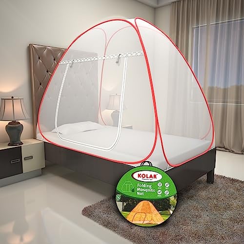 Kolar Mosquito Net for Single Bed, 6 Feet x 4 Feet Premium Single Bed Machardani, Strong and Durable, Tent Type, Foldable, Corrosion Resistant, Red Color - Image 1