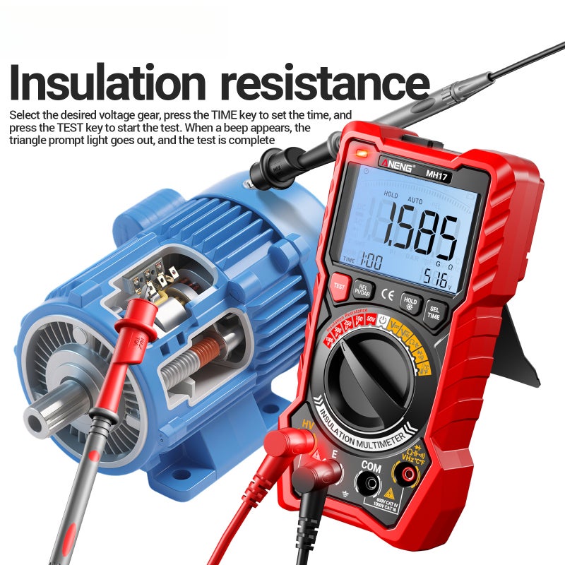 2-in-1 Multimeter Red: Insulation Resistance Tester With 0.001MΩ–20GΩ Range - PI DAR Functions Backlit LCD Rechargeable Lithium Batteries for Automotive HVAC Industrial Electrical Testing - Image 4