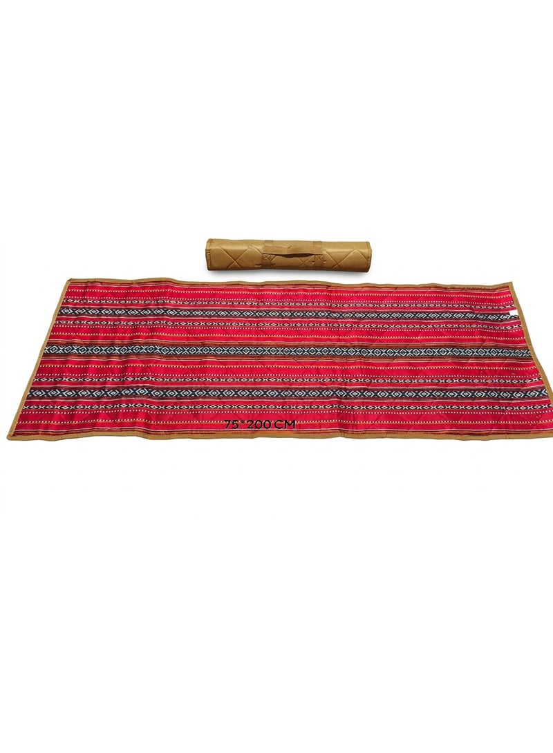 GO2CAMPS Traditional Arabic Sadu Camping Mat [ 75 x 200 CM ] Waterproof and Cusioned with Soft Fabric Material, Arabian Majlis Floor Mat & Picnic Rug, Authentic Bedouin Al Sadu weaving, Traditional Sadu Design Outdoor Seating Carpet, Soft Cushioned Portable Roll-Up Mat for Camping, Desert Trips, Family Gatherings, Majlis & Picnics - Image 1