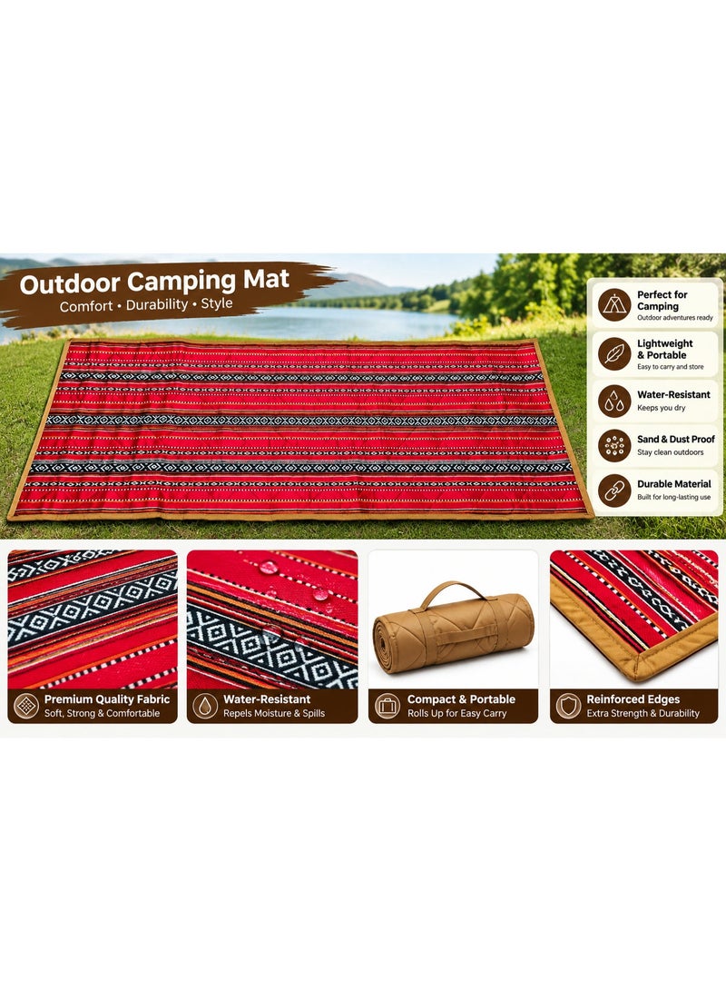 GO2CAMPS Traditional Arabic Sadu Camping Mat [ 75 x 200 CM ] Waterproof and Cusioned with Soft Fabric Material, Arabian Majlis Floor Mat & Picnic Rug, Authentic Bedouin Al Sadu weaving, Traditional Sadu Design Outdoor Seating Carpet, Soft Cushioned Portable Roll-Up Mat for Camping, Desert Trips, Family Gatherings, Majlis & Picnics - Image 2