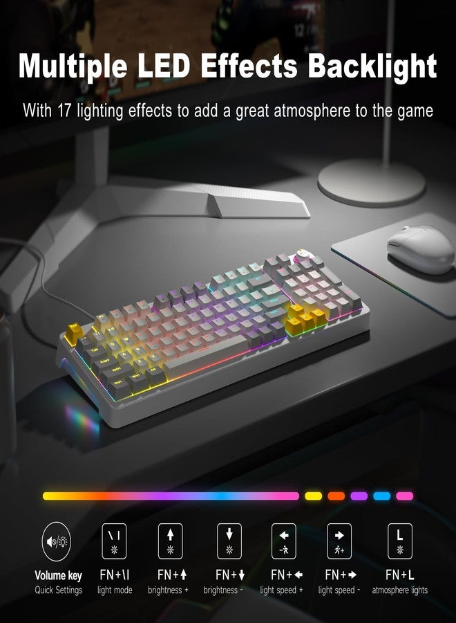 GEEZER AK96 Mechanical Gaming Keyboard, Pre-Lubed Red Switches, 96 Keys Full Size with LED Colorful Backlit, Clicky Creamy Sound, USB Wired Computer Keyboard with Volume Knob for PC, Mac, Windows - Image 3