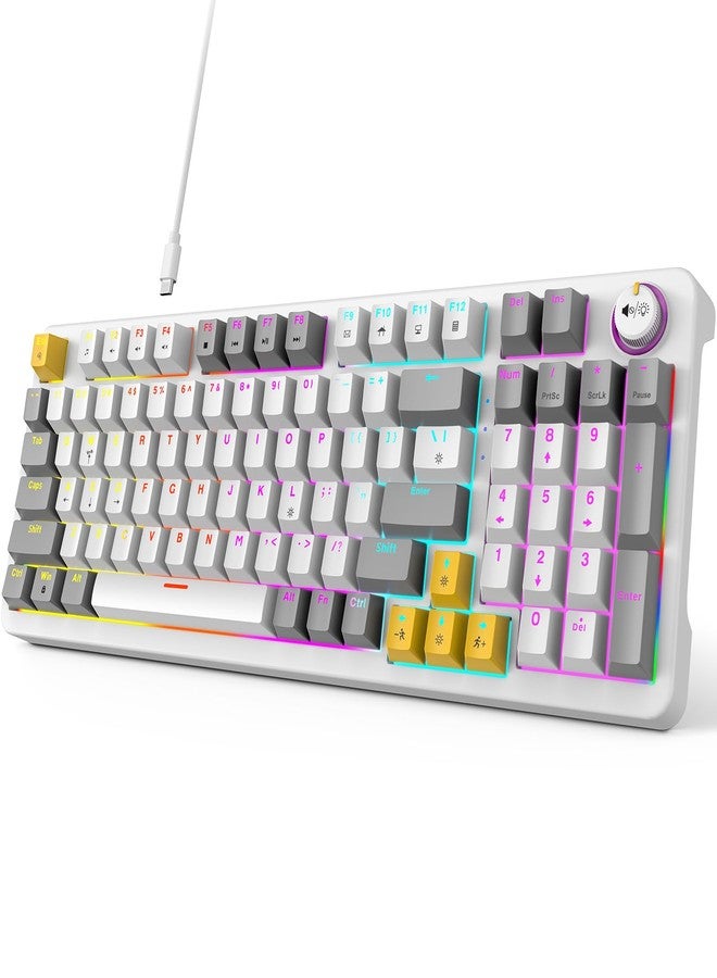 GEEZER AK96 Mechanical Gaming Keyboard, Pre-Lubed Red Switches, 96 Keys Full Size with LED Colorful Backlit, Clicky Creamy Sound, USB Wired Computer Keyboard with Volume Knob for PC, Mac, Windows - Image 1