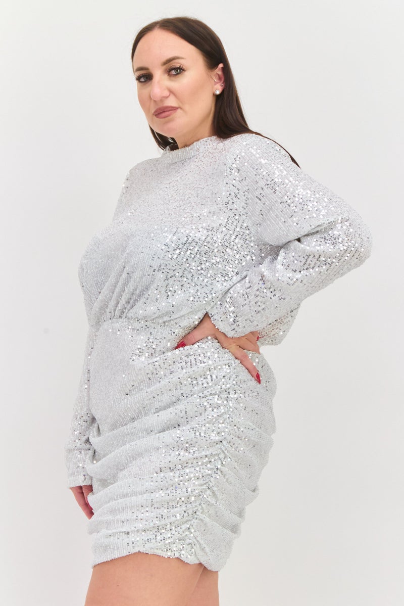In the style Women Textured Mini Dress, Silver - Image 2