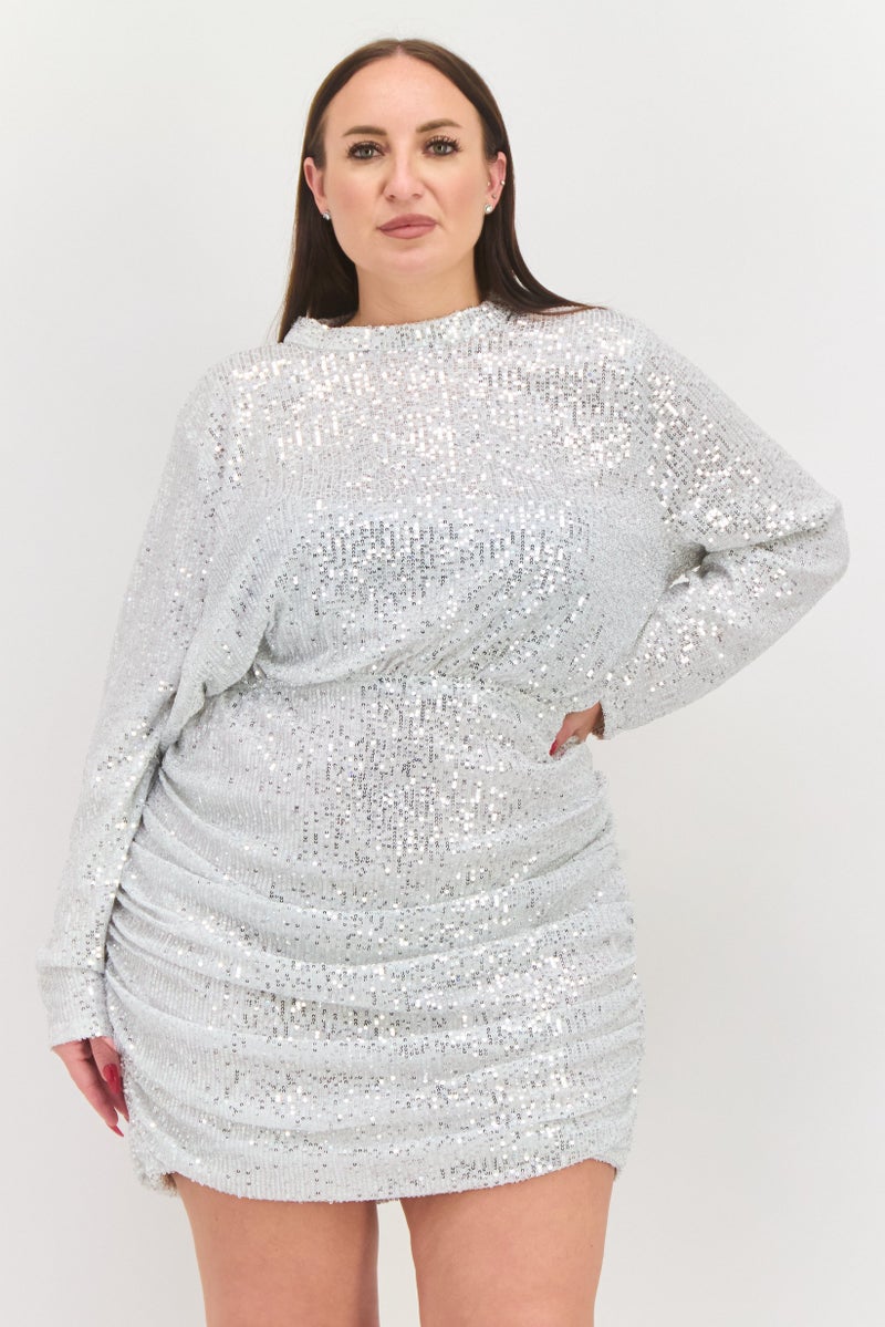 In the style Women Textured Mini Dress, Silver - Image 1