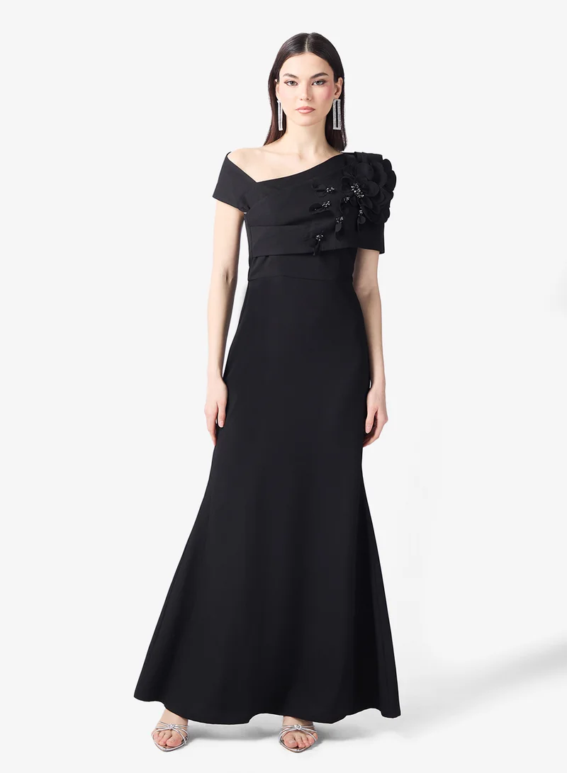 Namshi x Bardot 3D Floral Detail A Line Dress