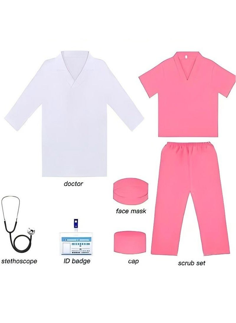 Halamodo 7-Piece Kids Doctor Costume Set - Medical Uniform with Lab Coat, Pretend Play Doctor Kit for Boys & Girls Ages 3-8, Includes Stethoscope & Medical Accessories - for Halloween, Birthday Parties & Role-Play - Image 2