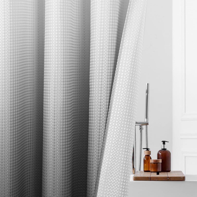 MitoVilla No Hooks Needed Black Ombre Waffle Shower Curtain with Snap-in Liner  Modern Waffle Weave Heavy Duty Fabric Cloth Shower Curtain for Luxury Neutral Hotel Spa Bathroom Decor  72 x 74 - Image 4