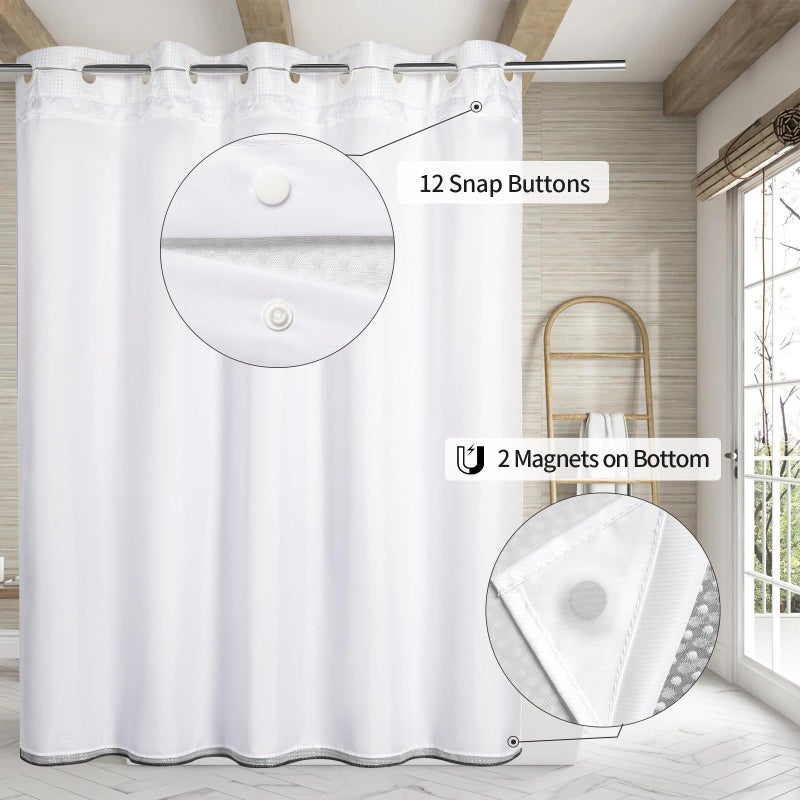 MitoVilla No Hooks Needed Black Ombre Waffle Shower Curtain with Snap-in Liner  Modern Waffle Weave Heavy Duty Fabric Cloth Shower Curtain for Luxury Neutral Hotel Spa Bathroom Decor  72 x 74 - Image 1