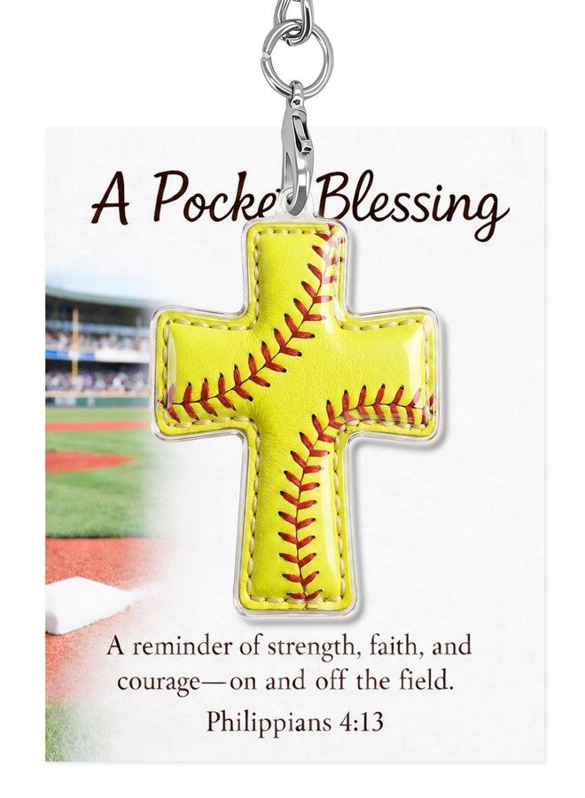 ZEARPT Softball Pocket Cross with Verse Card, Acrylic Christian Encouragement Gift for Softball Players Girls Teens Coaches Team Members, Faith Reminder for Game Day Team Gifts Athlete Keepsake - Image 1