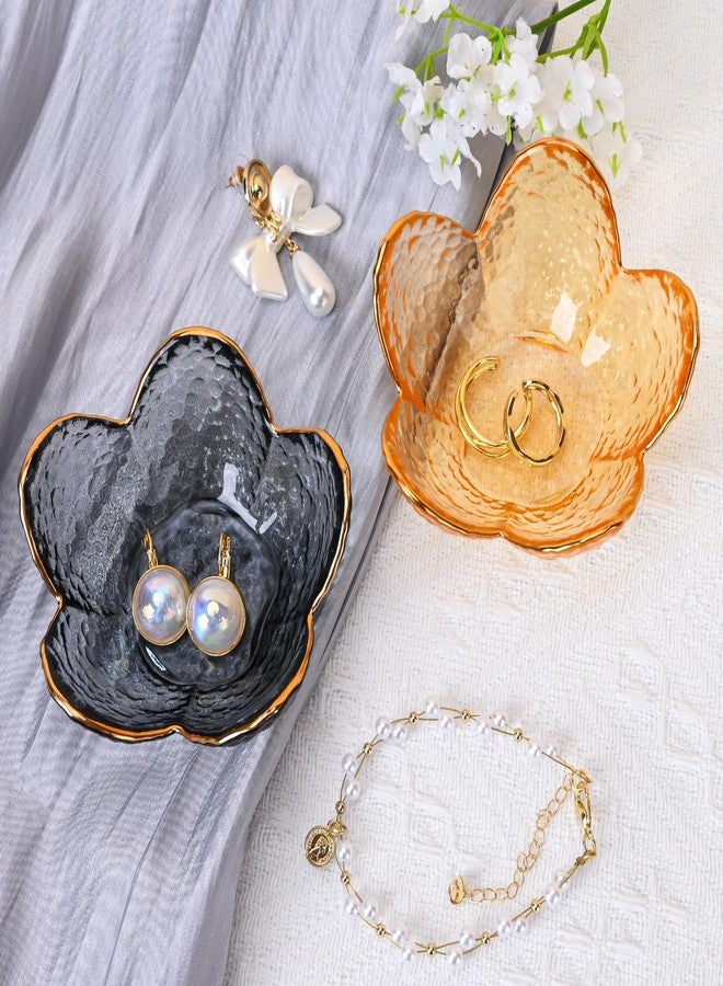 Koythin 3-Piece Glass Jewelry Tray, Small Trinket Holder for Necklace Bracelet Earring, Ring Holder for Bathroom, Aesthetic Trinket Dish, Flower Nightstand Decor for Girl Mom Women (Grey) - Image 3