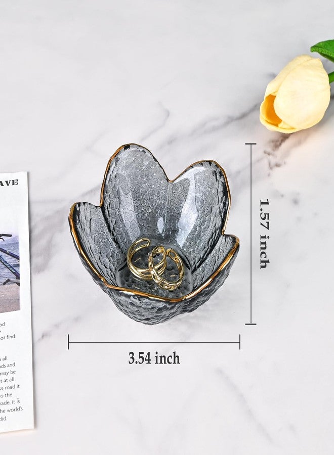 Koythin 3-Piece Glass Jewelry Tray, Small Trinket Holder for Necklace Bracelet Earring, Ring Holder for Bathroom, Aesthetic Trinket Dish, Flower Nightstand Decor for Girl Mom Women (Grey) - Image 2