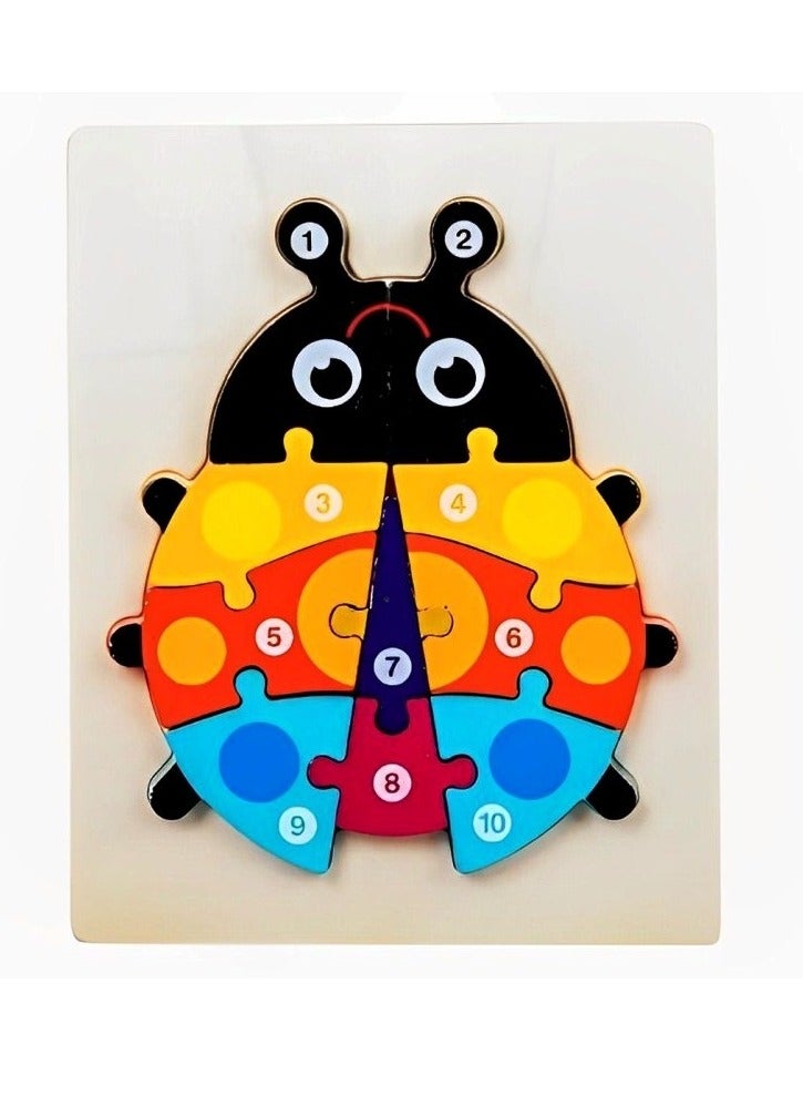 Wooden 3D Puzzles, Colored Animal Style, Teacher Parents Early Learning Support Tools, Attractive Colors and Patterns, Montessori  Motor Skill Development Toys, Ideal Kids Gift (Ladybug Shape) - Image 1