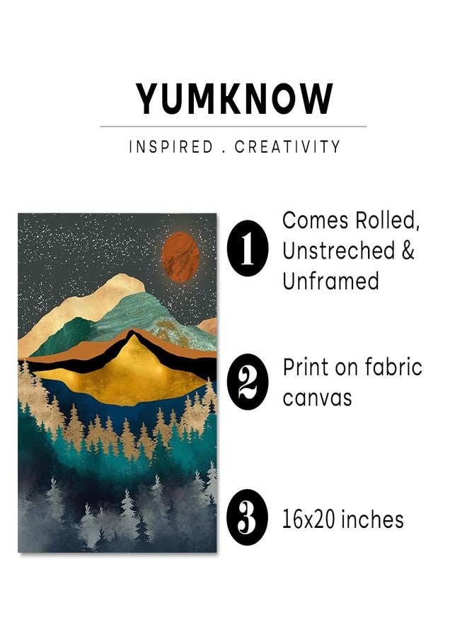 YUMKNOW Boho Mountain Wall Decor - Unframed 16x20, Bedroom Pictures, Abstract Office Gifts, Posters for Room Aesthetic, Teal Bathroom Decorations, Mid Century Modern Nature Wall Art for Living Room, - Image 2