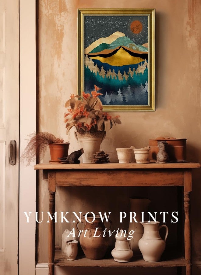YUMKNOW Boho Mountain Wall Decor - Unframed 16x20, Bedroom Pictures, Abstract Office Gifts, Posters for Room Aesthetic, Teal Bathroom Decorations, Mid Century Modern Nature Wall Art for Living Room, - Image 5
