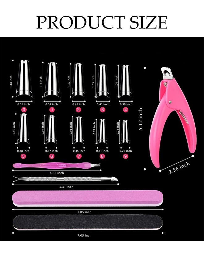 DUNISO 500Pcs Full Cover Clear False Nail Tips Set Long Fake Acrylic Nail Kit with Nail Clipper, Polishing Strip, Nail Files, Nail Buffer and Cuticle Fork 10 Sizes Pre Shaped Extend Nails Full Cover Set with Storage Box for Beginner and Professional Home Salon DIY - Image 3