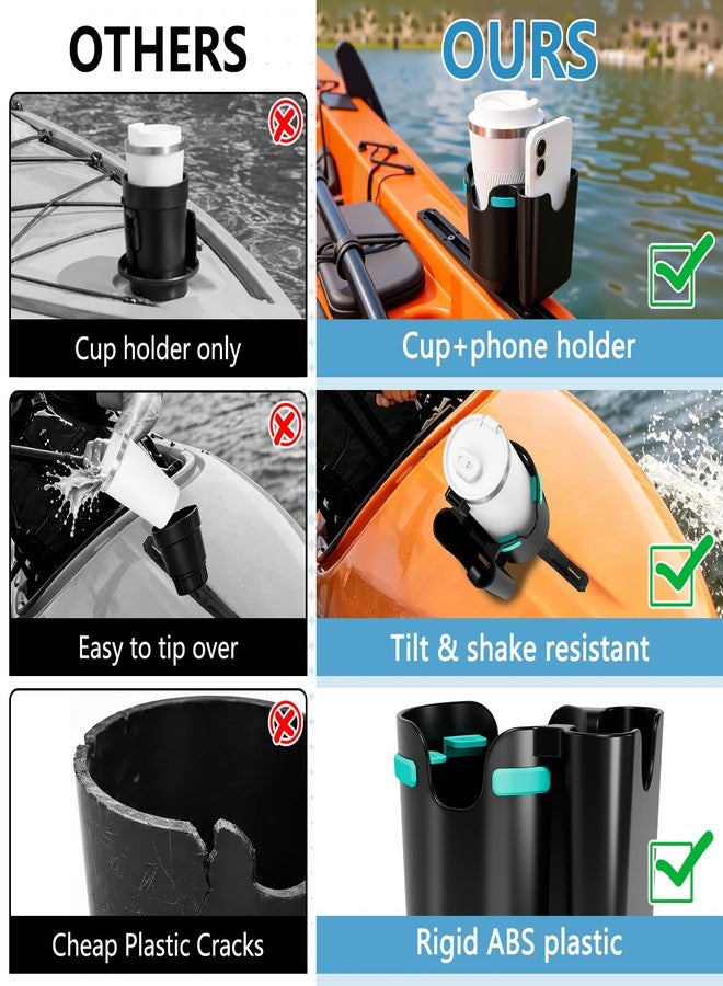 ANGAR 2-in-1 Kayak Cup Holder, Upgraded Anti-Tipping Drink & Phone Holder with 4 Built-in Silicone Pad, Kayak Rail Track Mount Install, Kayaks Boats Fishing Accessories (Black) - Image 4
