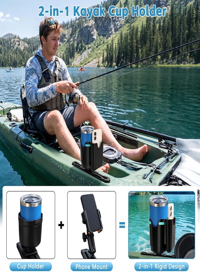 ANGAR 2-in-1 Kayak Cup Holder, Upgraded Anti-Tipping Drink & Phone Holder with 4 Built-in Silicone Pad, Kayak Rail Track Mount Install, Kayaks Boats Fishing Accessories (Black) - Image 3