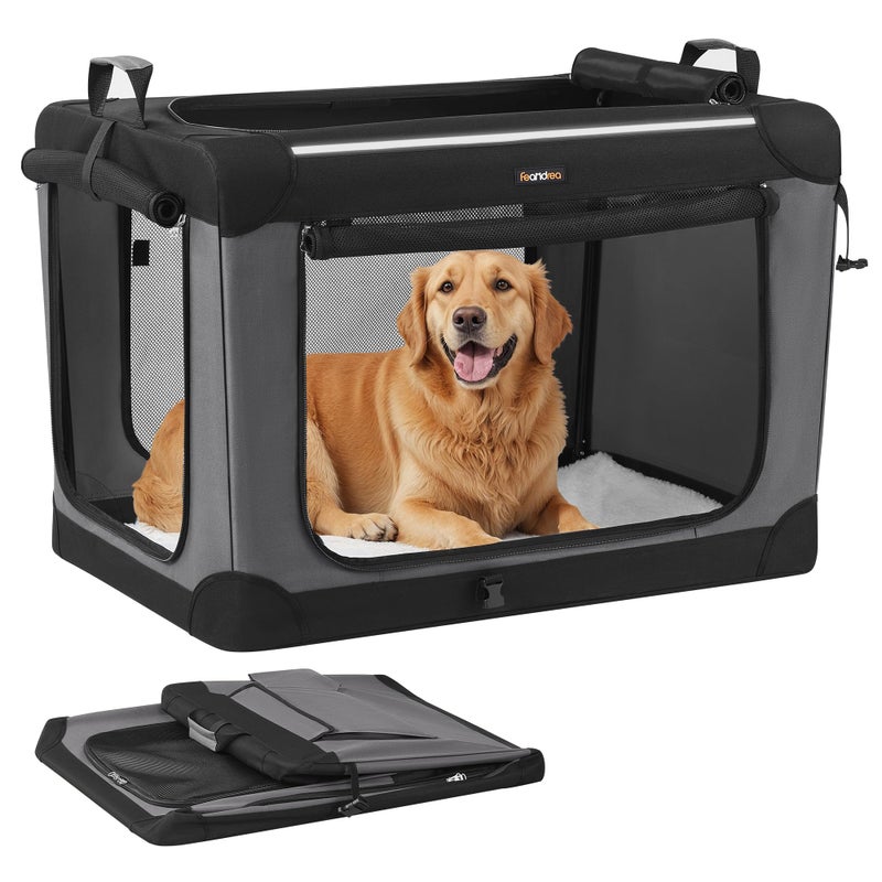 Feandrea Collapsible Dog Crate, 36-Inch Portable Dog Travel Crate for Large Dogs, Oxford Fabric Pet Carrier with 4 Mesh Doors, Handles, Storage Pocket, Water Bottle Holder, Ink Black UPDC019B01 - Image 1