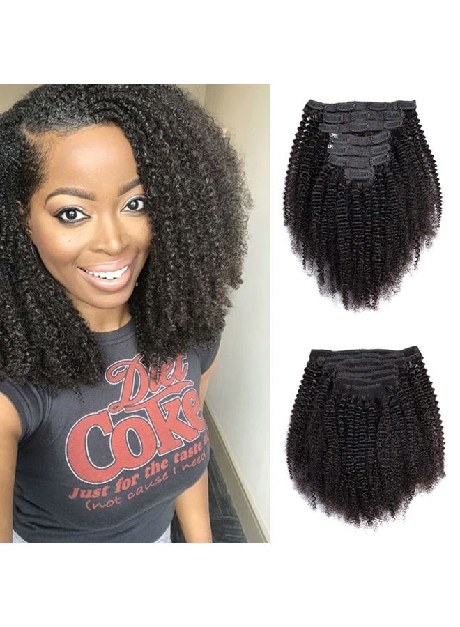 YOOONXI Kinky Curly Clip in Hair Extensions Real Human Hair 3C 4A Human Hair Clip in Extensions Double Weft Afro Kinky Curly Clip ins for Black Women Natural Color 7pcs 100g/Set 12Inch - Image 1