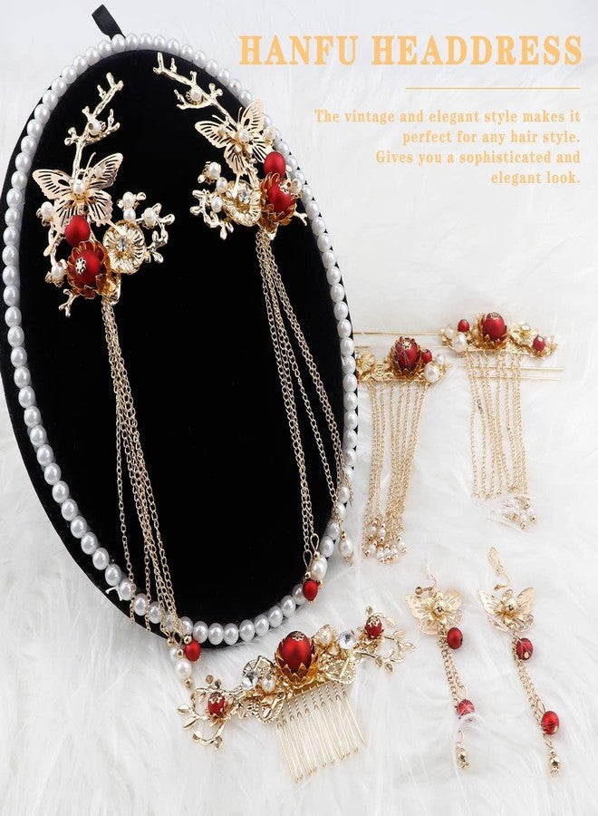 FERCAISH Butterfly Tassel Hair Clip Set, Classic Style Pearl Hair Clip Tassel Hairpin Comb Earrings Hair Accessories Set for Traditional Clothes Festive Wedding Cosplay - Image 4
