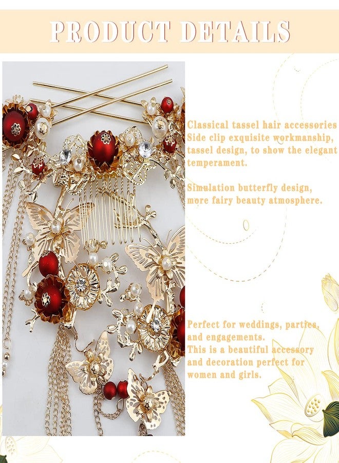 FERCAISH Butterfly Tassel Hair Clip Set, Classic Style Pearl Hair Clip Tassel Hairpin Comb Earrings Hair Accessories Set for Traditional Clothes Festive Wedding Cosplay - Image 3