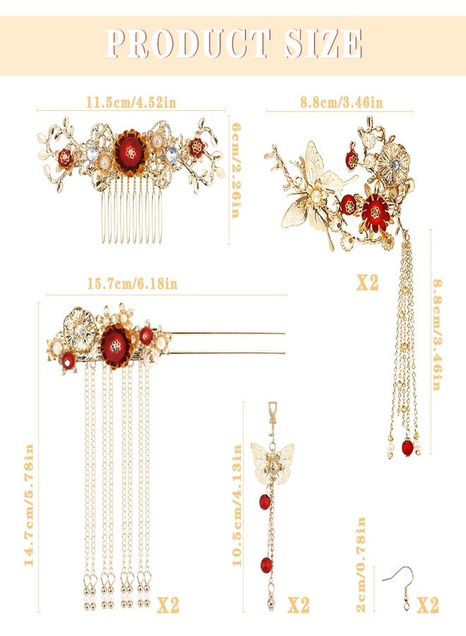 FERCAISH Butterfly Tassel Hair Clip Set, Classic Style Pearl Hair Clip Tassel Hairpin Comb Earrings Hair Accessories Set for Traditional Clothes Festive Wedding Cosplay - Image 2