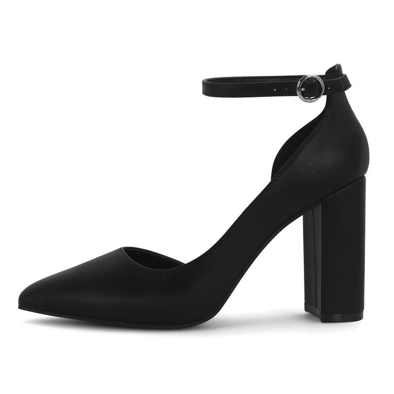 PARTY Women's Closed Toe Pumps 3-Inch Chunky Heels Pumps Ankle Strap Dress Wedding Shoes,Black Pu A,9,S1 - Image 5