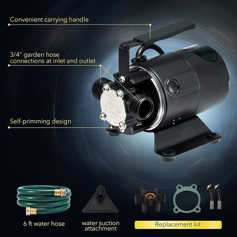 Toxic Inc 115V Water Transfer Pump 330GPH Self-Priming Pump, Portable Electric Utility Sump Pump with Suction Hose Attachment Black - Image 2