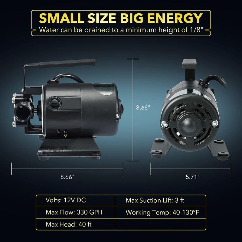 Toxic Inc 115V Water Transfer Pump 330GPH Self-Priming Pump, Portable Electric Utility Sump Pump with Suction Hose Attachment Black - Image 3
