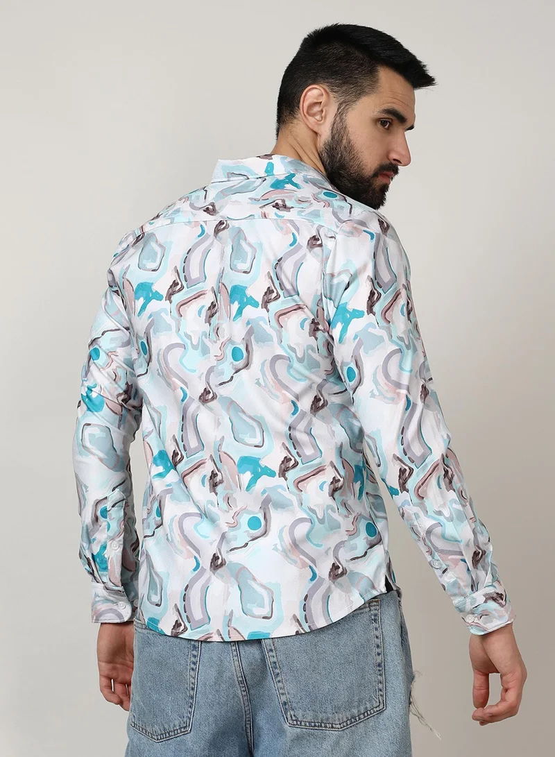 Campus Sutra Campus Sutra Men's Sky Blue & Ivory White Fluid Fade Shirt For Casual Wear | Spread Collar | Long Sleeve | Button Closure | Shirt Crafted With Comfort Fit For Everyday Wear