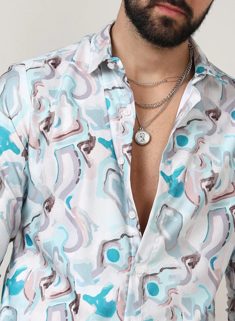 Campus Sutra Campus Sutra Men's Sky Blue & Ivory White Fluid Fade Shirt For Casual Wear | Spread Collar | Long Sleeve | Button Closure | Shirt Crafted With Comfort Fit For Everyday Wear